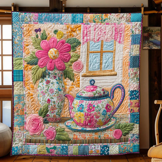 Floral Teapot Quilt Blanket