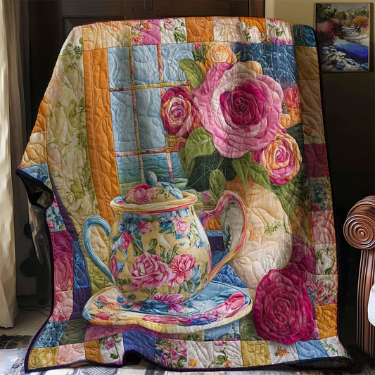 Floral Teapot Quilt Blanket