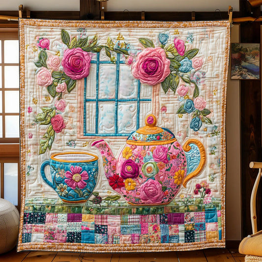 Floral Teapot Quilt Blanket
