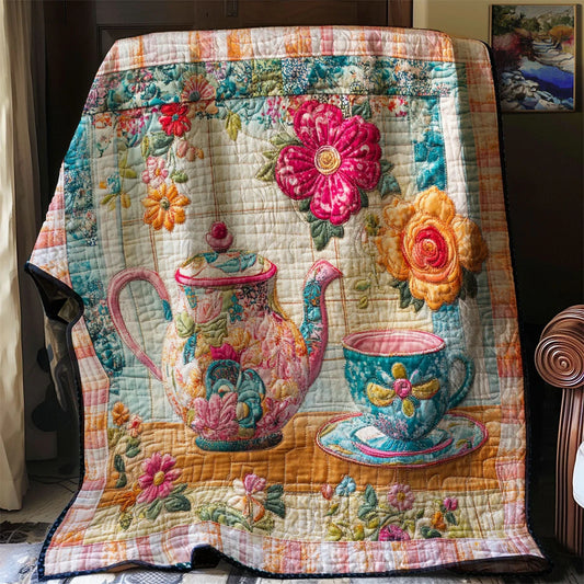 Floral Teapot Quilt Blanket