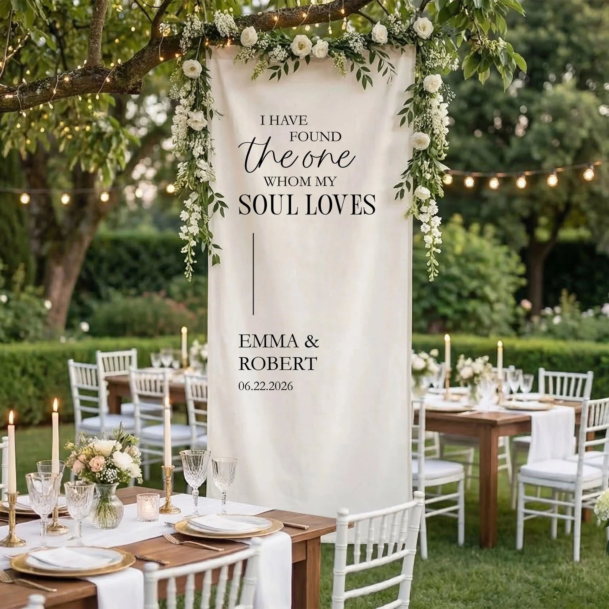 Floral Wedding Banner Personalized Linen Ceremony Banner Custom Name Wedding Backdrop Decor, personalized wedding decor