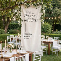Floral Wedding Banner Personalized Linen Ceremony Banner Custom Name Wedding Backdrop Decor, personalized wedding decor