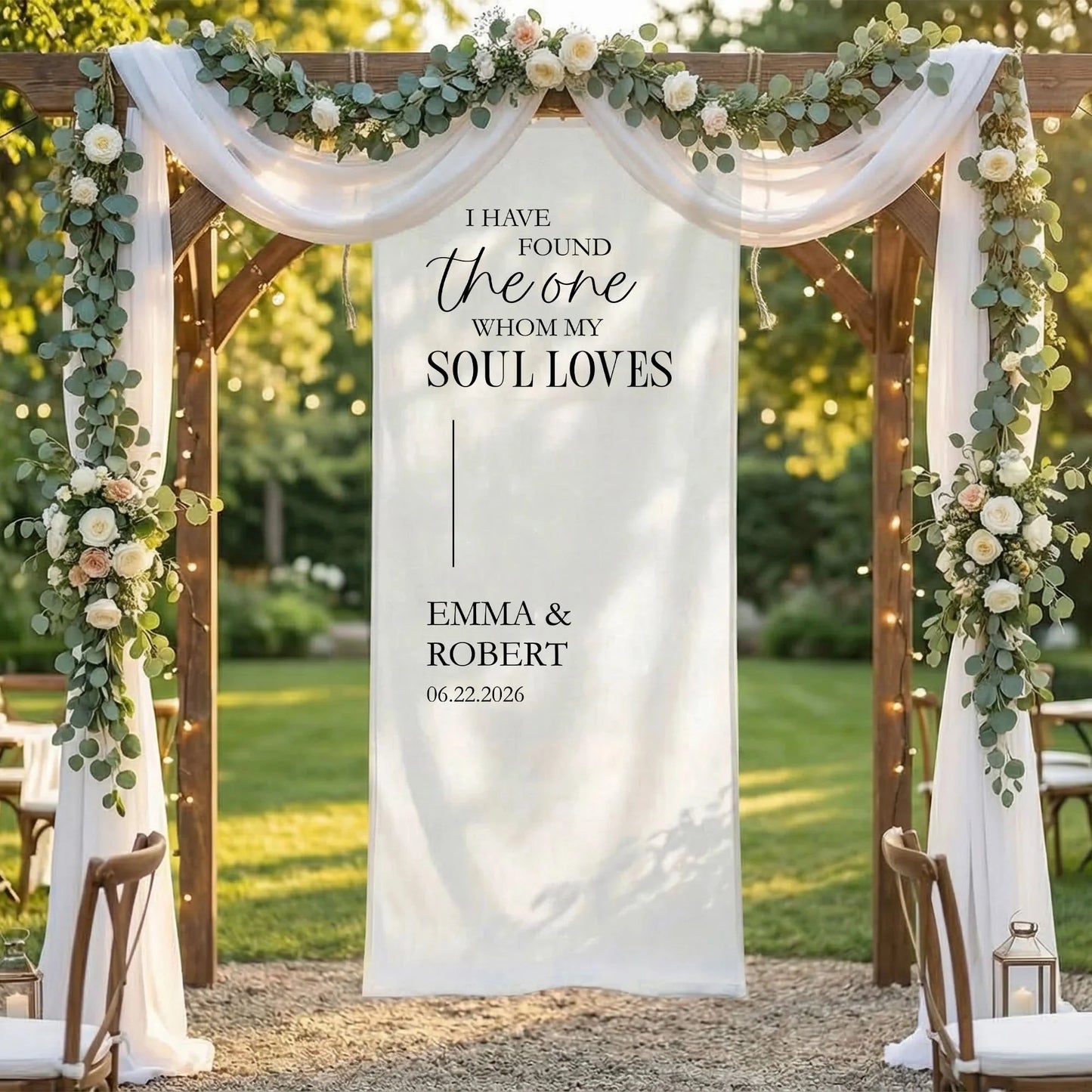 Floral Wedding Banner Personalized Linen Ceremony Banner Custom Name Wedding Backdrop Decor, personalized wedding decor