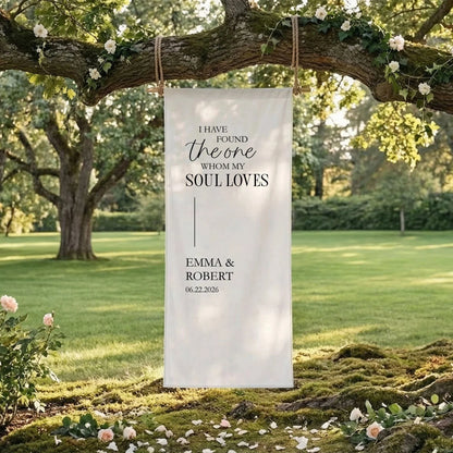 Floral Wedding Banner Personalized Linen Ceremony Banner Custom Name Wedding Backdrop Decor, personalized wedding decor