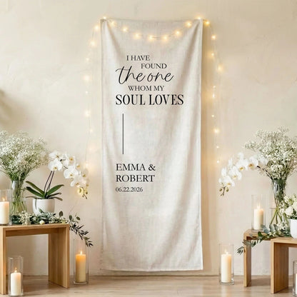 Floral Wedding Banner Personalized Linen Ceremony Banner Custom Name Wedding Backdrop Decor, personalized wedding decor