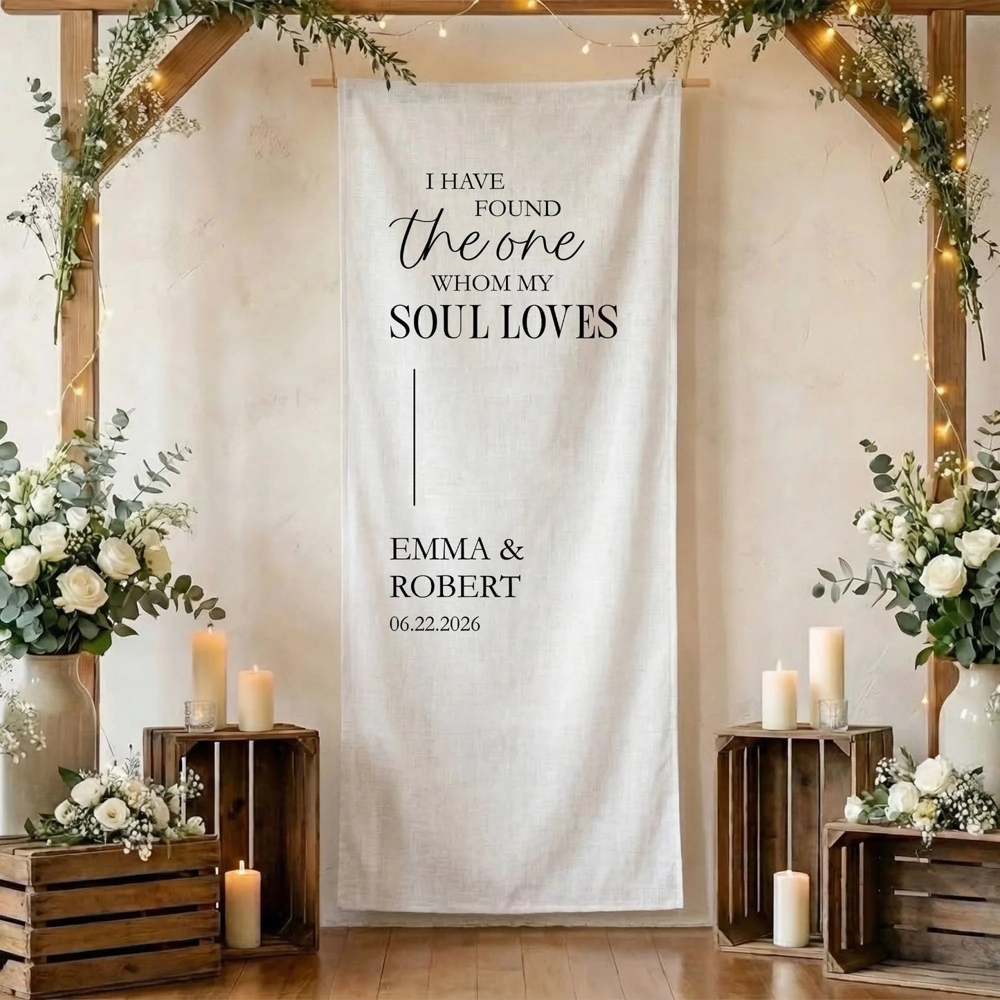 Floral Wedding Banner Personalized Linen Ceremony Banner Custom Name Wedding Backdrop Decor, personalized wedding decor