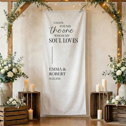 Floral Wedding Banner Personalized Linen Ceremony Banner Custom Name Wedding Backdrop Decor, personalized wedding decor