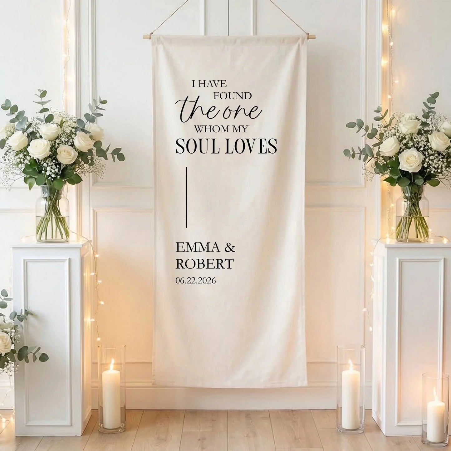 Floral Wedding Banner Personalized Linen Ceremony Banner Custom Name Wedding Backdrop Decor, personalized wedding decor