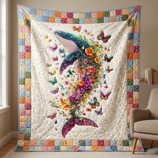 Floral Whale Quilt Blanket - Quilted Blanket by OtterMia
