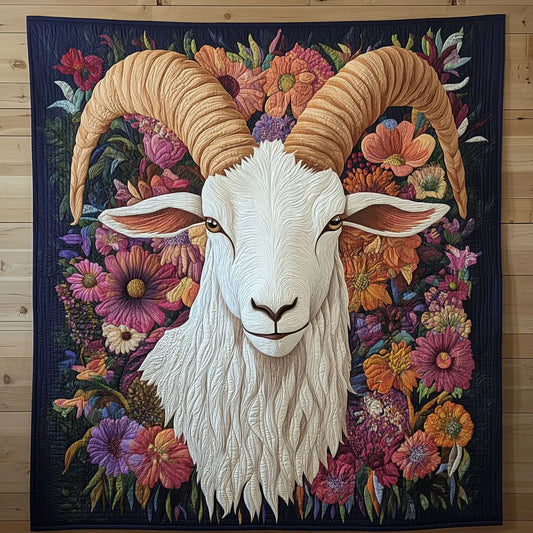 Floral White Goat Quilt Blanket