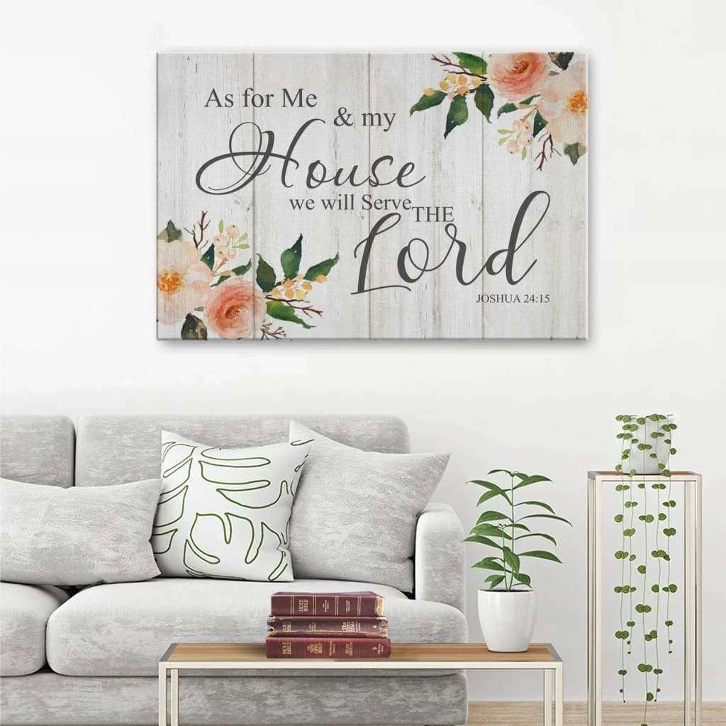 floral joshua 24 15 as for me and my house bible verse wall art canvas (Landscape) (view 2)