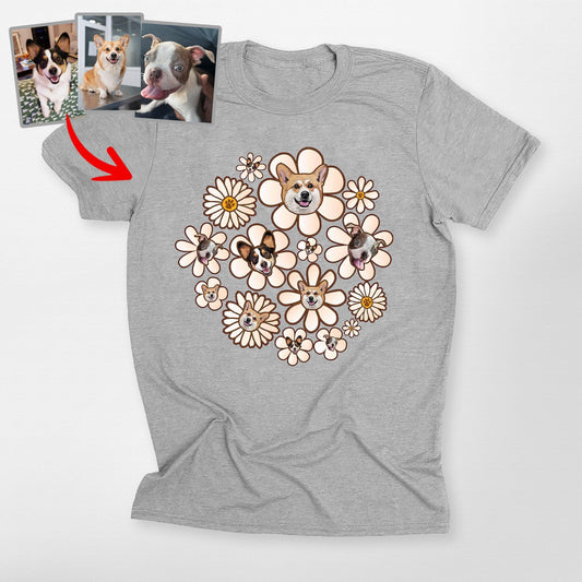 Floral Dog Face Shirt Custom Pet Portrait Bella Canvas, custom pet portrait gift for pet lovers