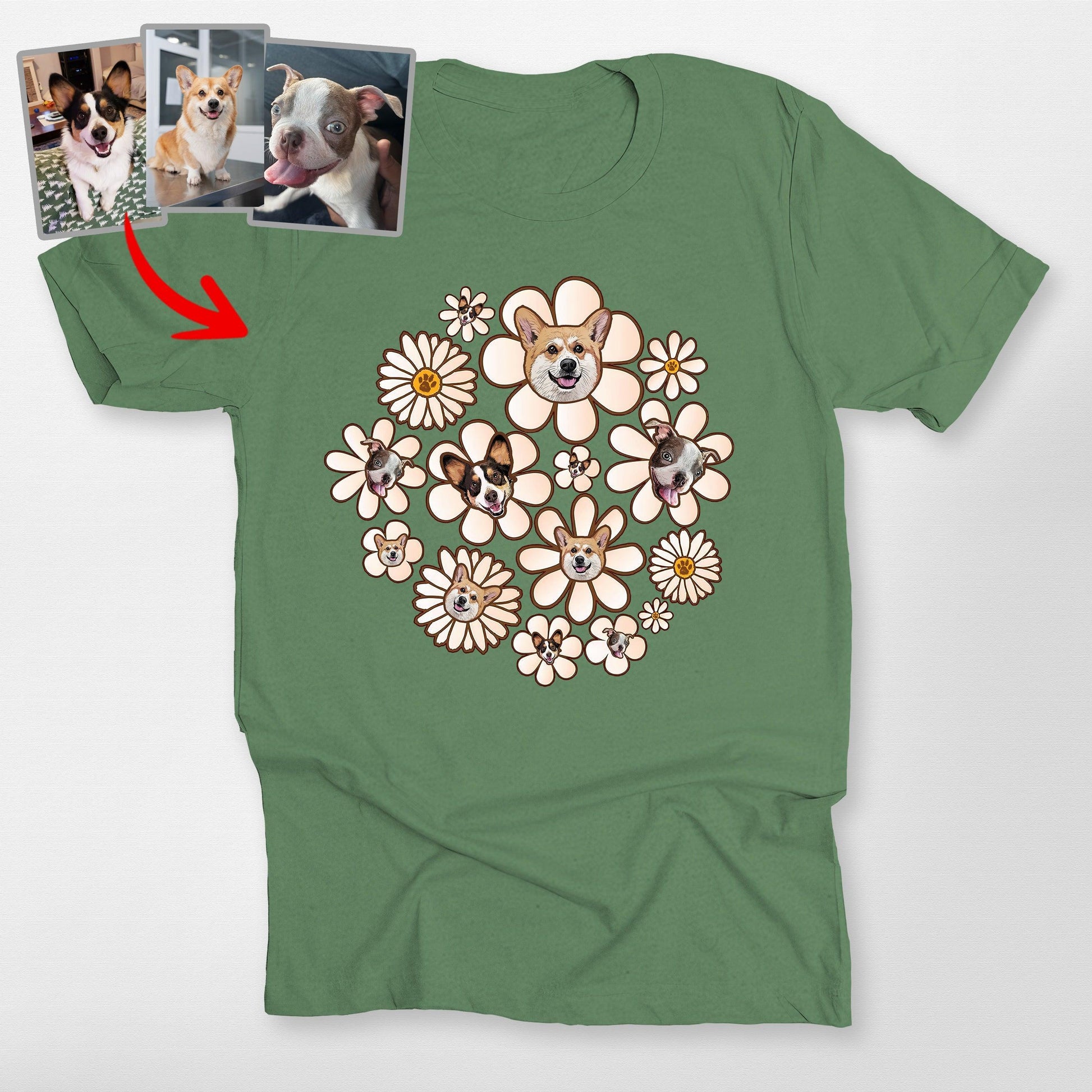 Floral Dog Face Shirt Custom Pet Portrait Bella Canvas, custom pet portrait gift for pet lovers (view 3)