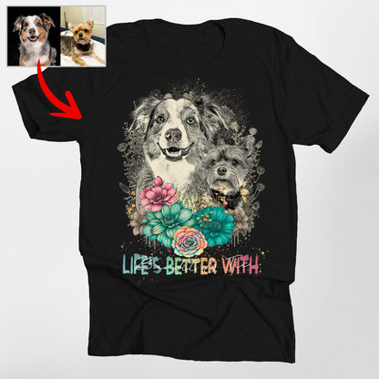 Floral Portrait Shirt Bella Canvas Tee for Pet Lov, custom pet portrait gift for pet lovers (view 2)