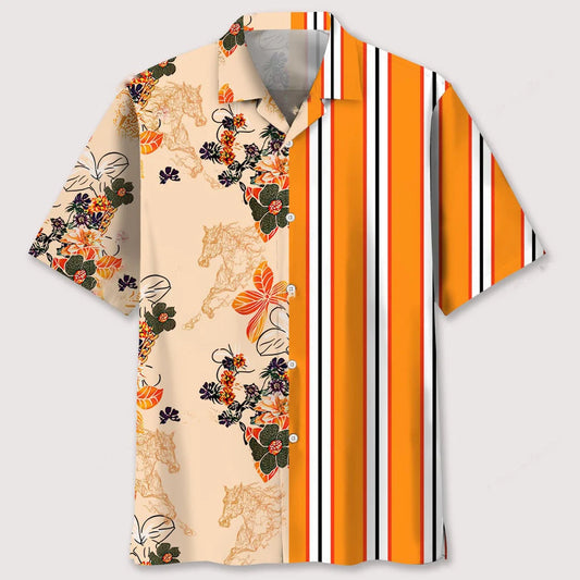 Floral Stripes Horse Hawaii Shirt - S - hawaiian shirt