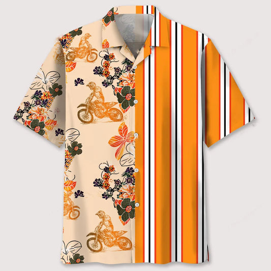 Floral Stripes Motocross Hawaiian Shirt - S - hawaiian shirt