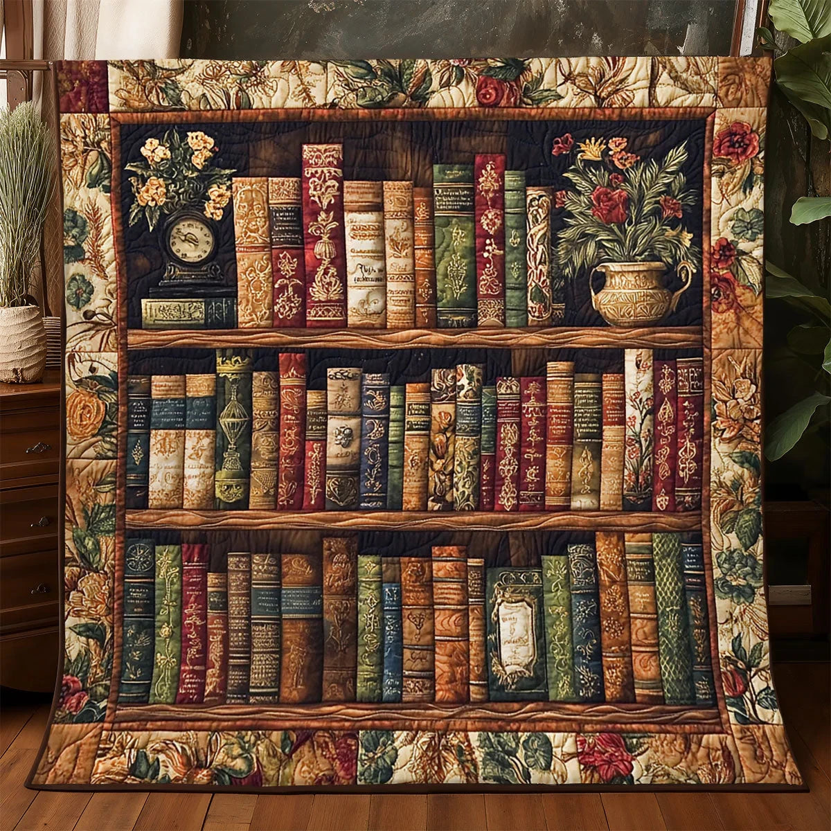 Flower Bookshelf Quilt Blanket