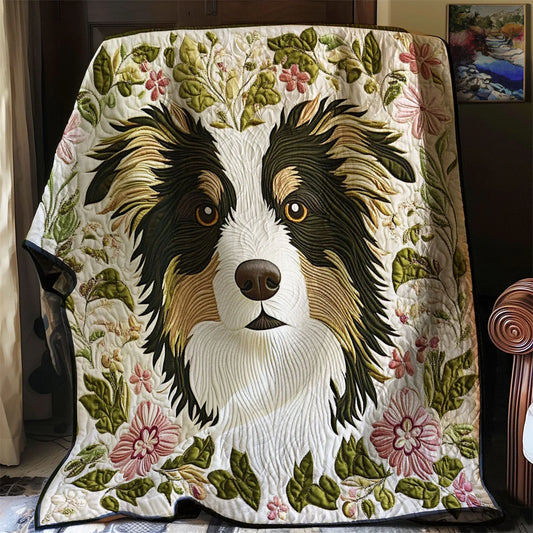 Flower Border Collie Quilt Blanket