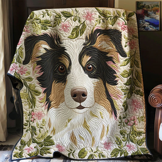 Flower Border Collie Quilt Blanket