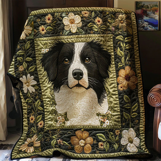 Flower Border Collie Quilt Blanket