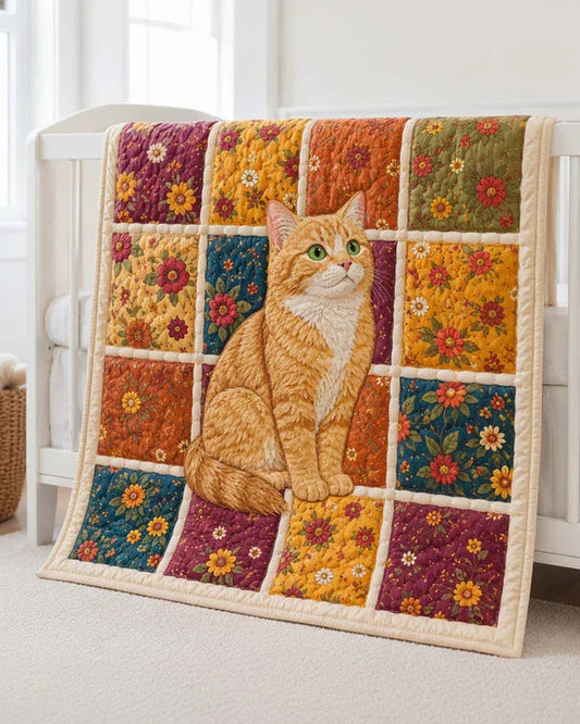 Flower Cat Quilt Blanket - Quilted Blanket by OtterMia