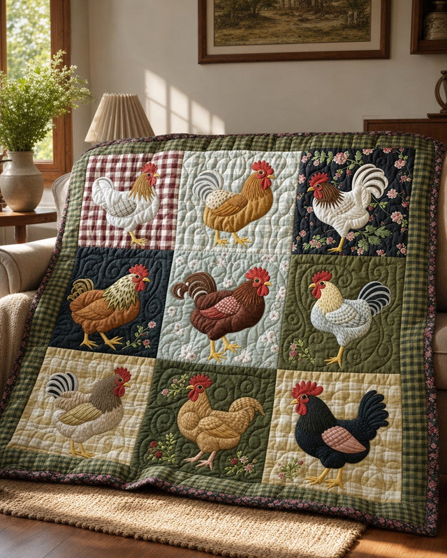 Flower Chicken Quilt Blanket - Quilted Blanket by OtterMia