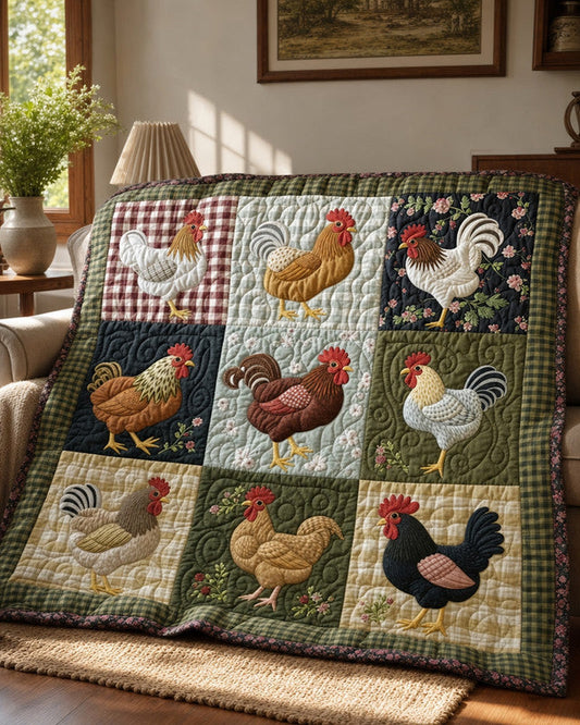Flower Chicken Quilt Blanket - Quilted Blanket by OtterMia