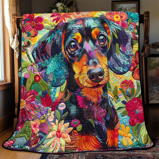 Flower Dachshund Quilt Blanket