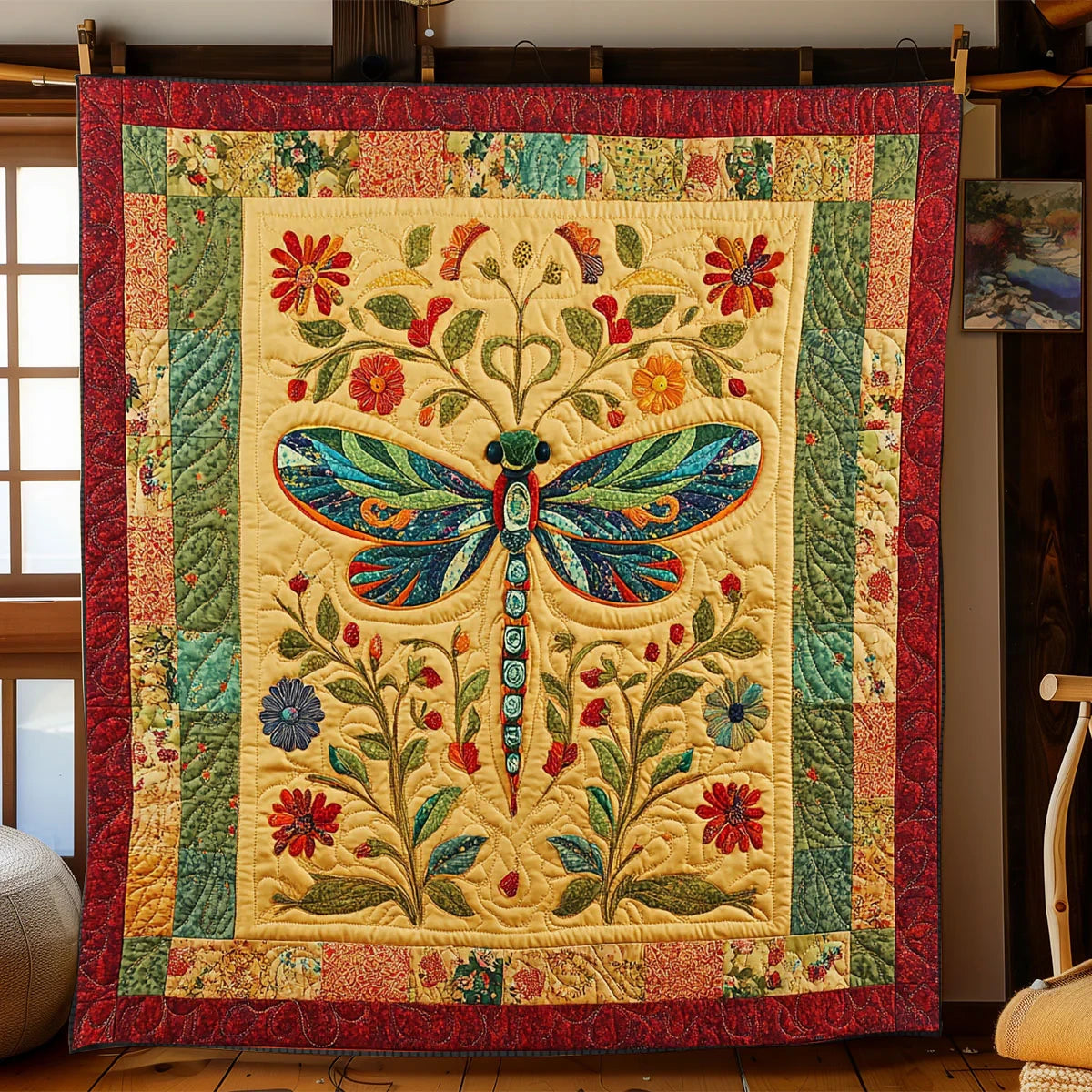 Flower Dragonfly Quilt Blanket