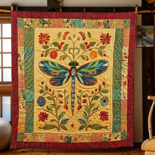 Flower Dragonfly Quilt Blanket