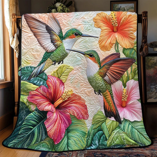 Flower Hummingbird Quilt Blanket