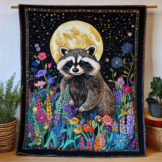 Flower Night Raccoon Quilt Blanket