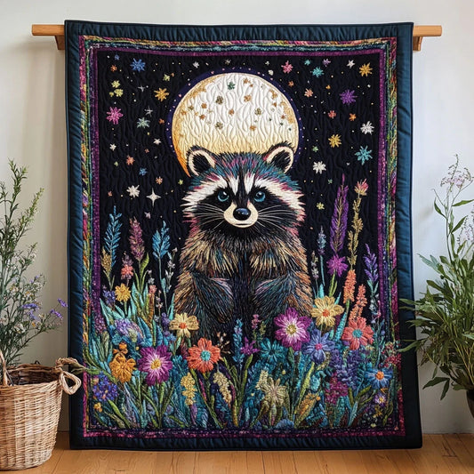 Flower Night Raccoon Quilt Blanket
