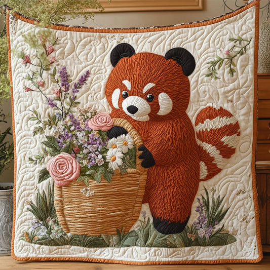 Flower Red Panda Quilt Blanket