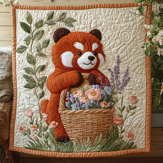 Flower Red Panda Quilt Blanket