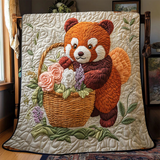 Flower Red Panda Quilt Blanket