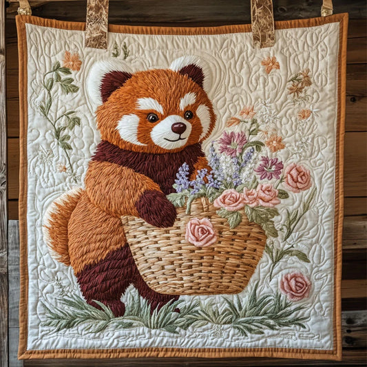 Flower Red Panda Quilt Blanket