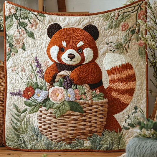 Flower Red Panda Quilt Blanket