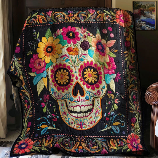 Flower Sugar Skull Quilt Blanket