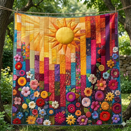 Flower Sunny Boho Quilt Blanket - Quilted Blanket by OtterMia