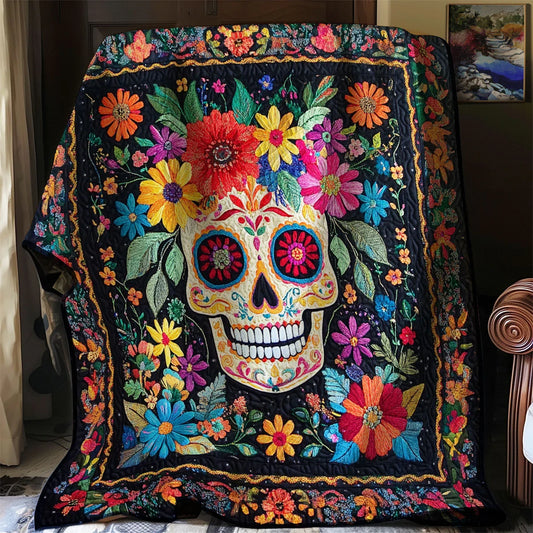 Flowered Skull Quilt Blanket