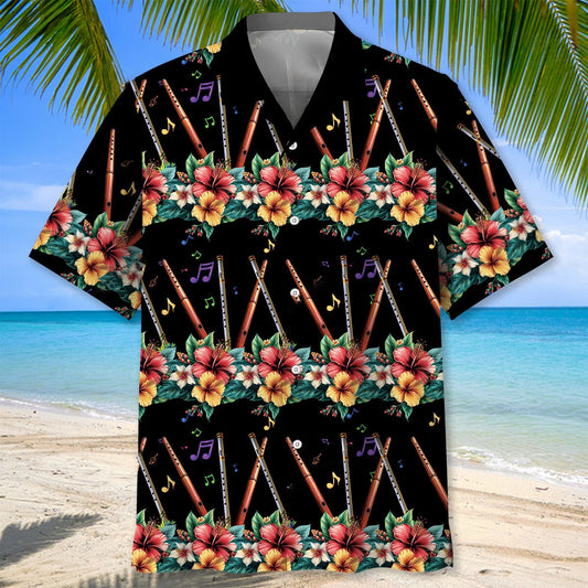 Flute Hibiscus Hawaiian Shirt - S - hawaiian shirt