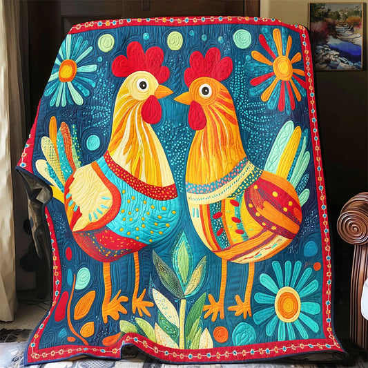 Folk Art Chicken Quilt Blanket