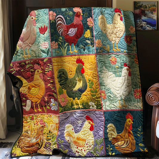 Folk Art Chicken Quilt Blanket