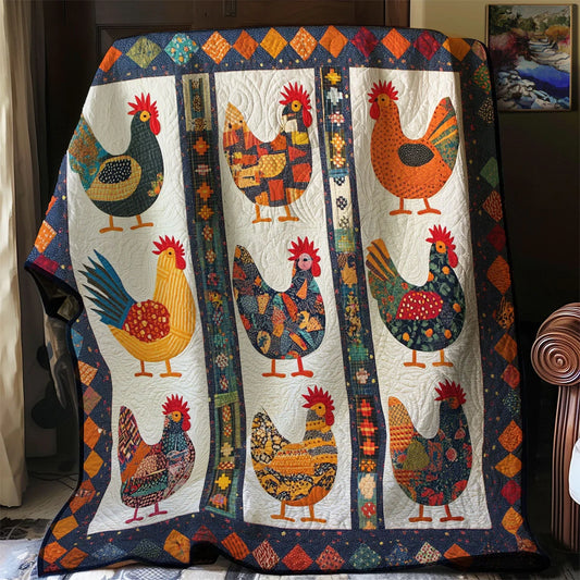 Folk Art Country Chicken Quilt Blanket