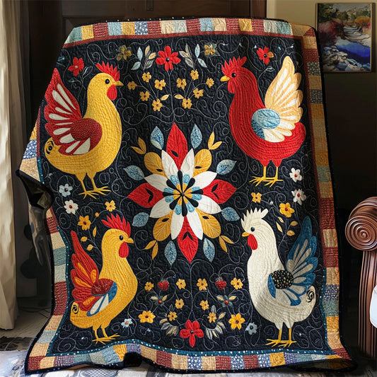 Folk Art Homestead Chicken Quilt Blanket