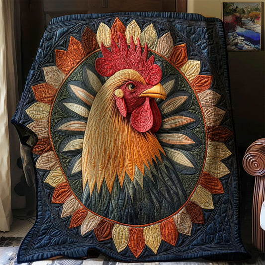 Folk Art Rooster Charm Quilt Blanket