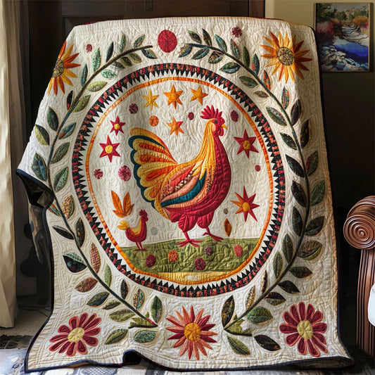 Folk Art Rooster Quilt Blanket