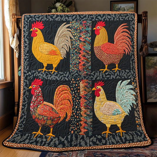 Folk Art Sunrise Chicken Quilt Blanket