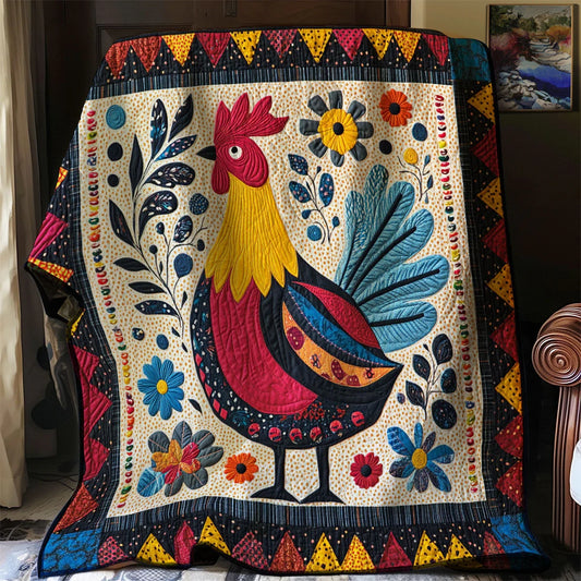 Folk Art Sunrise Rooster Quilt Blanket